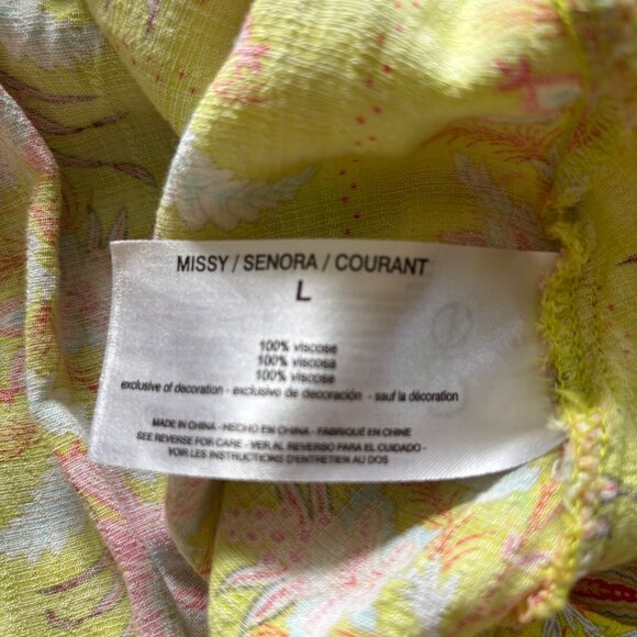 Vintage America Women's V-Neck Tunic Sz Large Chartreuse w/ Pink Floral - Picture 8 of 8